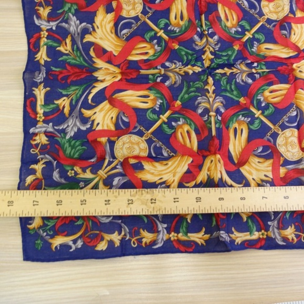Vintage CELINE Paris Handkerchief Blue Gold‎ Medallion Arabesque AUTH Luxe 17x18 - Picture 4 of 12